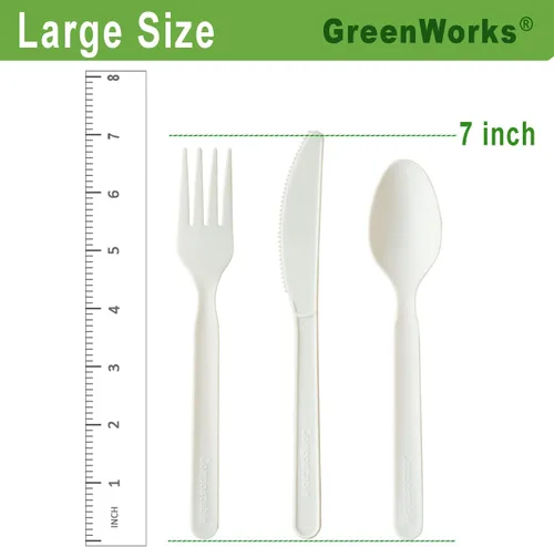 Vista 4 de Tenedores, cucharas y cuchillos biodegradables y compostables, cubertería CPLA pesada., Blanco, 150