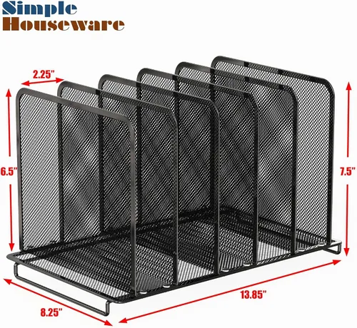 Vista 6 de Simple Houseware Organizador clasificador de archivos vertical, 5 secciones, ampliable, negro