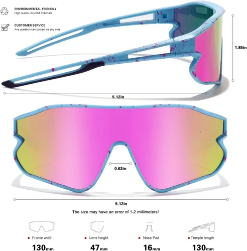 Vista 4 de Lentes de sol para niños, lentes de sol de béisbol juveniles, polarizados, deportivos, ciclismo, para niños y niñas, marco ligero