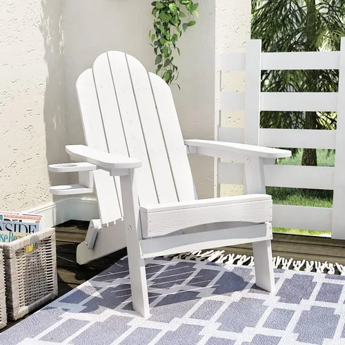 Vista 11 de LUE BONA - Silla plegable Adirondack, portavasos, juego de 4, color negro