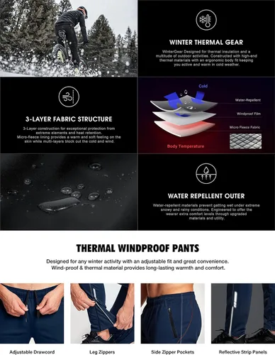 Vista 5 de TSLA Pantalones de ciclismo térmicos resistentes al viento para hombre, con forro polar, pantalones de ciclismo para exteriores, pantalones