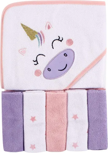 Vista 6 de Luvable Friends Toalla unisex con capucha para bebé con cinco paños, zorro para niños, talla única