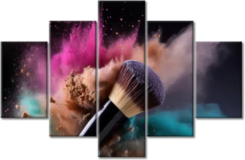 Vista 16 de Póster abstracto de labios de niña, cuadros dorados sobre lienzo, arte de pared, hermosos pósteres e impresiones en lienzo de 5 piezas, arte