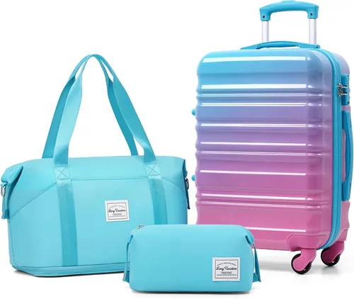 Vista 10 de LONG VACATION - Set de 4 maletas para equipaje de mano, de plástico duro ABS, con candado TSA y ruedas, Manzana Verde (Apple Green), Juego de 6