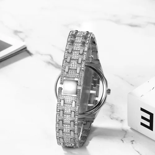 Vista 4 de JewelryWe Reloj de cuarzo de aleación de tono dorado para hombre, elegante con diamantes de imitación, para negocios, casual, para el día de San