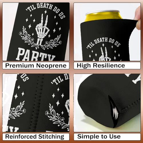 Vista 4 de Bride or Die - Enfriador de latas delgadas para despedida de soltera – Till Death Skinny Beverage Sleeves 12pcs Funny Neopreno Cerveza Cozy Bulk