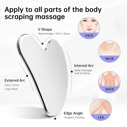 Vista 3 de Gua Sha de acero inoxidable - Gua Sha de metal, herramientas faciales de Gua Sha de acero inoxidable, tratamiento facial corporal, reduce