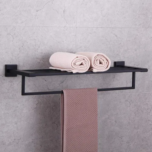 Vista 3 de GERZWY Estante de toalla con toallero organizador para baño de 24 pulgadas SUS 304 de acero inoxidable moderno montaje en pared negro mate AG1502B-BK