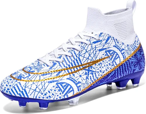 Vista 2 de Biayvisas Tacos de fútbol para hombre y mujer, zapatos de fútbol para interiores, botines altos TF FG, botas de fútbol anchas para entrenamiento