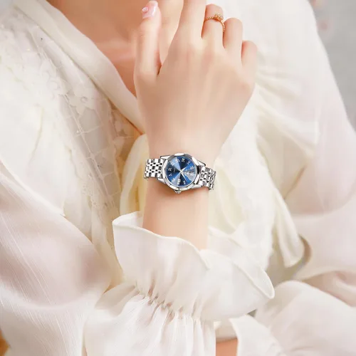 Vista 9 de OLEVS Reloj de pulsera para mujer, pequeño reloj de pulsera de acero inoxidable para mujer, reloj analógico de cuarzo para mujer