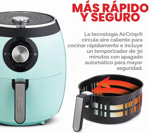 Vista 5 de Dash Freidora de aire de lujo, control de temperatura ajustable y función de apagado automático, tecnología AirCrisp®, espaciosa cesta Agua