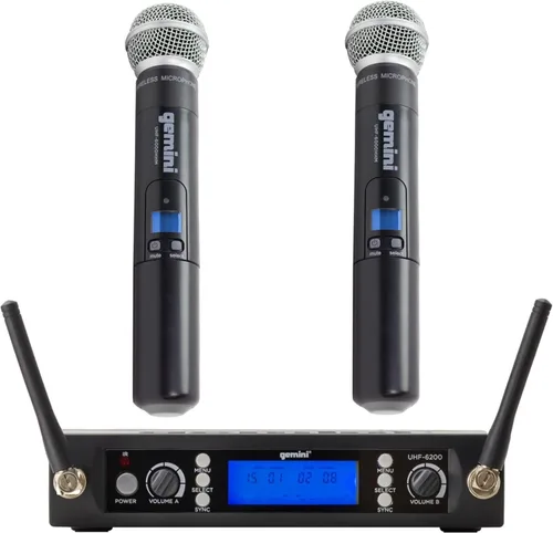 Vista 11 de Gemini Auriculares duales UHF y sistema de micrófono inalámbrico Lavalier (UHF-6200HL) Dual UHF headset & lavalier mics, 512-537.5 MHz - auto SYNC
