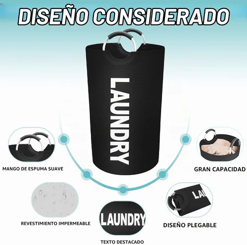 Vista 3 de StorageRight Cesta de Ropa Sucia Grande de 75L, Cesto de Ropa Sucia, Cesto de Ropa Sucia para Lavandería, Plegable, Cestas de Ropa Sucia Negro