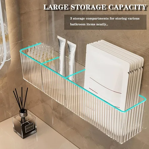 Vista 3 de Paquete de 2 organizadores de maquillaje de baño, organizadores de baño transparentes y almacenamiento con 3 compartimentos, organizadores