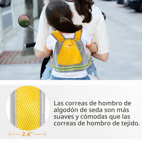 Vista 5 de Jolik Arnés de seguridad para motocicleta infantil con hebilla 4 en 1 material transpirable en amarillo