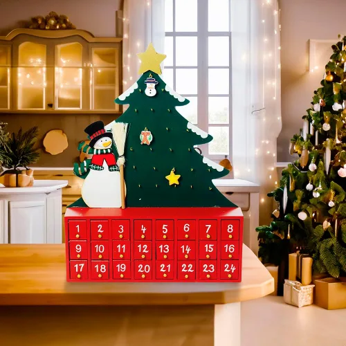 Vista 2 de Muñeco de nieve con calendario de adviento con forma de árbol, de madera, de Kurt Adler