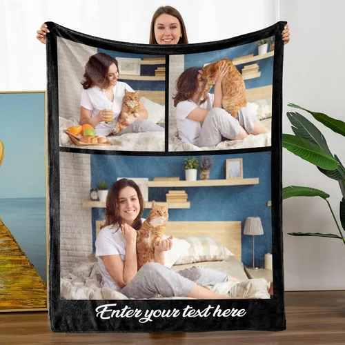 Vista 17 de Mantas personalizadas con fotos, manta personalizada con nombre de imagen para esposa, marido, novio, novia, aniversario, Navidad, cumpleaños, 1 Foto