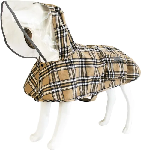 Vista 17 de Impermeable para perro con poncho con capucha, chaqueta de lluvia amarilla ajustable de alto reflejo, con agujero para correa para perros pequeños