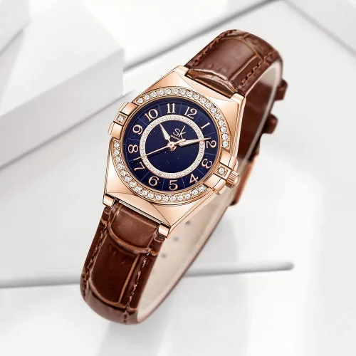 Vista 4 de SK - Reloj de vestir para mujer, fácil de leer, con números arábigos, diamantes de cristal, resistente al agua