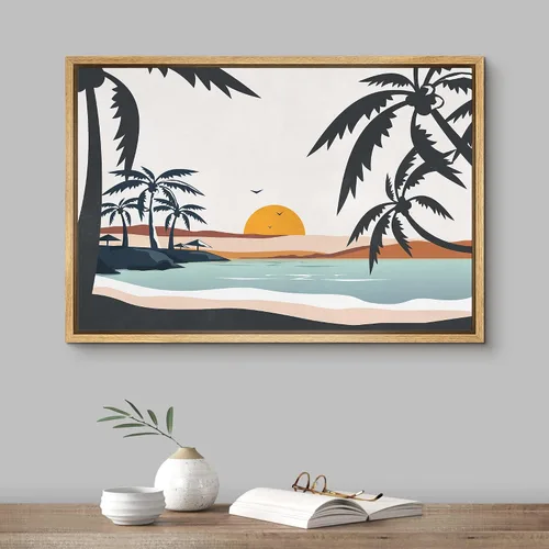 Vista 2 de SIGNFORD Lienzo Enmarcado Impresión Arte de Pared Océano Pastel Luz del Sol Puesta de Sol Horizonte Naturaleza Vida Silvestre Ilustraciones Arte