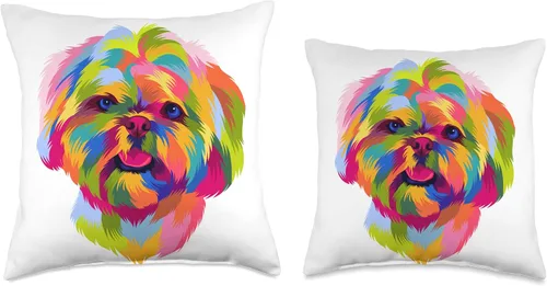 Vista 3 de Cute Pop Art Shih Tzu Gifts Men Women Almohada colorida para el propietario del cachorro de Shih Tzu con retrato de Shih Tzu, 16 x 16 pulgadas