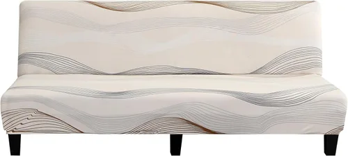 Vista 8 de LiveGo Fundas para futón sin brazos, funda elástica plegable para sofá cama con parte inferior elástica, funda de sofá ajustable estampada, Negro