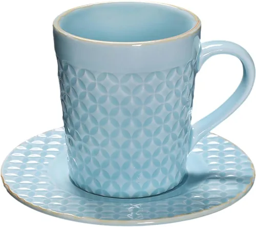 Vista 9 de CAPIJIONG 6.8 fl oz/6.67oz Vintage Cerámica Horno Taza de Café Set Creativo Simple Taza de Leche para Oficina Hogar Restaurante Café-Azul Esmalte