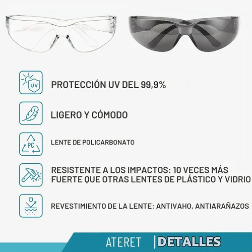 Vista 2 de ATERET 12 pares de gafas de seguridad, lente de policarbonato resistente a los arañazos ANSI Z87.1 resistente a los impactos Transparente