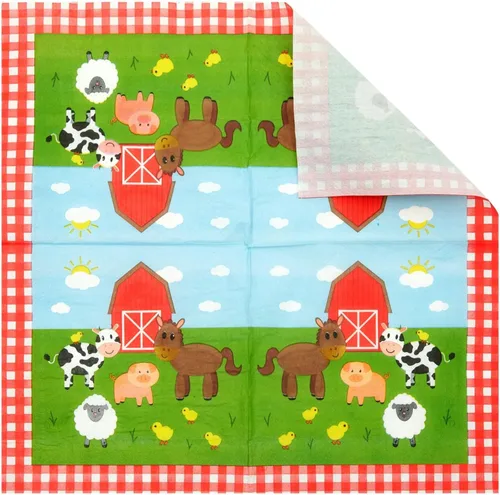 Vista 8 de Juvale Farm - Decoraciones para fiestas temáticas – Juego de 144 piezas, sirve 24, platos de 9 pulgadas y tazas de 9 onzas, diseño de animales a