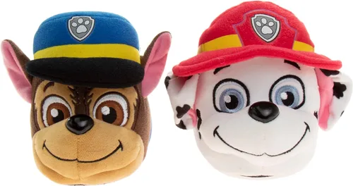 Vista 5 de Nickelodeon Paw Patrol and Sponge Bob Squarepants Zapatos de casa Chase y Marshall para niños pequeños Zapatillas de casa de felpa, ligeras
