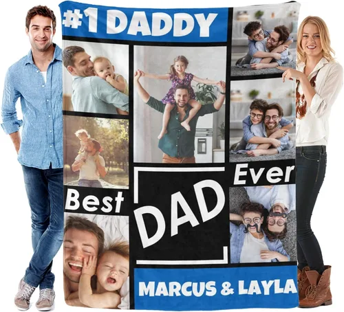 Vista 18 de Manta personalizada para el día del padre con foto, regalos personalizados para papá, papá, abuelo, papá, cumpleaños, Navidad