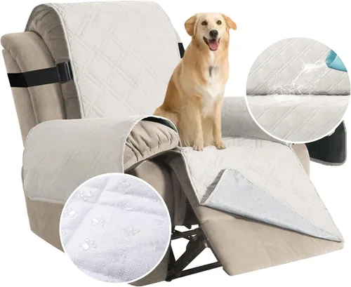 Vista 11 de H.VERSAILTEX - Funda protectora para sillón reclinable 100% impermeable, acolchada, con correa elástica y parte posterior con huellitas de silicón