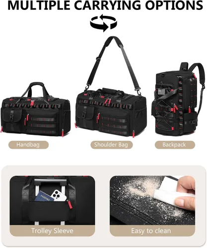 Vista 3 de Bolsas de gimnasio para hombres y mujeres, 45L grande de viaje de fin de semana, mochila deportiva con zapatos y compartimento para laptop, bolsa