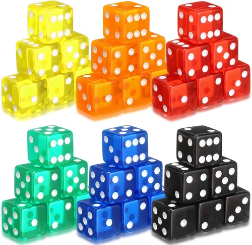 Vista 8 de Seenelling Juego de 36 dados de 19 mm estilo casino para Craps, acrílicos y translúcidos D6, cuadrados con bordes redondeados para casino, Craps