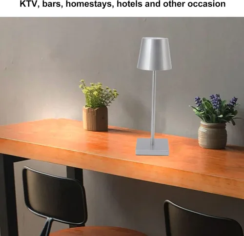 Vista 5 de TOPINCN, Alto brillo LED táctil regulable moderno simple, recargable inalámbrico para restaurante bar (plata)