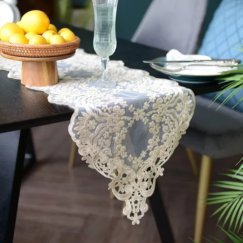 Vista 6 de SUTAVIA Camino de mesa de encaje bordado, pañuelo clásico rectangular de macramé, para cocina, comedor, mesa de café, bufanda de mantel y banquete
