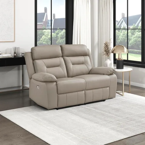Vista 16 de Lexicon Sofá Reclinable Doble Eléctrico, Sofá Reclinable de Cuero de Grano Superior Combinado con Reposabrazos de Parte Superior Acolchada, Asientos