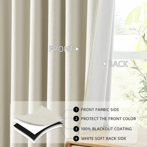Vista 4 de ChrisDowa Cortinas 100% Opacas de Abedul Sólido de 45 Pulgadas de Largo, 2 Paneles para Dormitorio y Sala de Estar, Estilo Granja Oscurecedoras