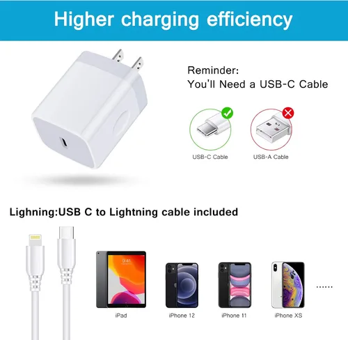 Vista 4 de Cargador de pared del USB C, tipo rápido pared del poder del bloque de la blanco-1