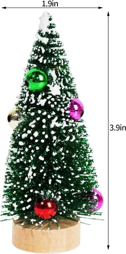 Vista 2 de Yookat 12 piezas de mini árboles de Navidad, mini árboles de sisal pequeños, mini pinos con base de madera, mini árboles de cepillo de botella