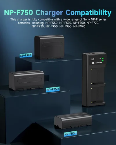 Vista 7 de FirstPower Batería NP-F750 (2 paquetes/5600mAh) y cargador USB dual para Sony NP-F550 F570 F750 F770 F960 F970 Batería Sony CCD-TRV215 CCD-TR917