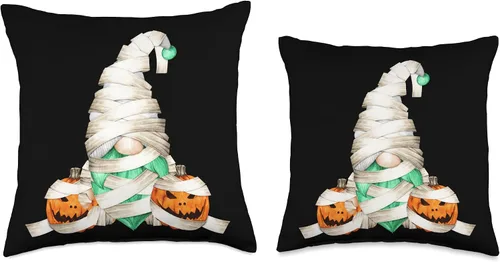 Vista 3 de Novelty Halloween Lover Gifts For Kids Gnome Stuff Lindas calabazas envolventes de momia para niños, cojín gráfico de gnomo de Halloween, 16 x 16