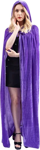 Vista 4 de MiiDD Hooded Cloak Unisex Full Long Velvet Cape Witch Cloak with Hood Raven Cosplay Men Women for Halloween Costumes