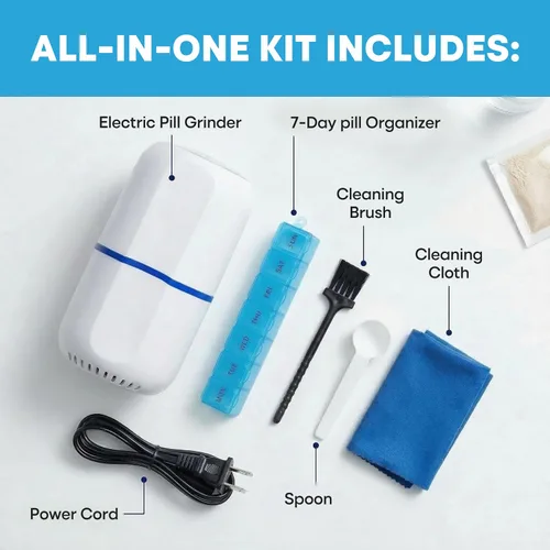 Vista 8 de Trituradora eléctrica de píldoras, pulverizador electrónico de polvo fino para medicamentos pequeños y grandes y tabletas de vitaminas, viene