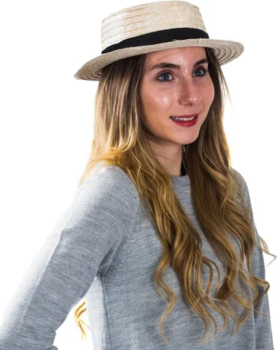 Vista 2 de Tigerdoe Sombrero Skimmer – Sombrero Amish, navegante, sombrero de paja, marinero, rugientes años 20 – Accesorios de vestuario Bronceado, Beige
