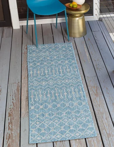 Vista 77 de Unique Loom Outdoor Trellis Collection - Alfombra de área con diseño de enrejado tribal (2 pies 2 pulgadas x 3 pies 1 pulgada, ovalada, azul/marfil)
