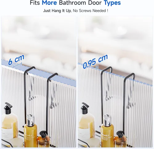 Vista 4 de Skyapex Organizador de ducha sobre la puerta: Estante de baño colgante sobre vidrio con ganchos - Estante de almacenamiento dentro del baño