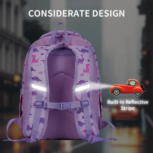 Vista 7 de VASCHY Mochila para niños, resistente al agua, ligera, linda y bonita para niños y niñas, Lila - grande, Mochilas Daypack