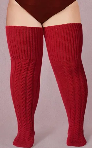 Vista 8 de Calcetines altos de lana de talla grande para muslos gruesos, extra largos para mujer, de punto trenzado cálido sobre la rodilla, calentadores