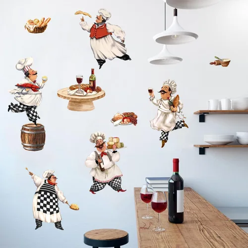 Vista 6 de Mfault Calcomanías de pared de chefs gordos italianos, divertidas